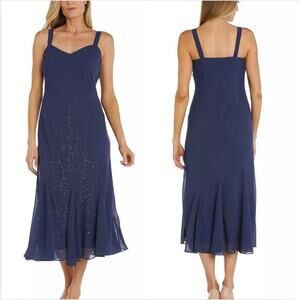 NWT R&M Richards Made In USA Navy Formal Beaded Gown sz 12 MOB Mature Wedding